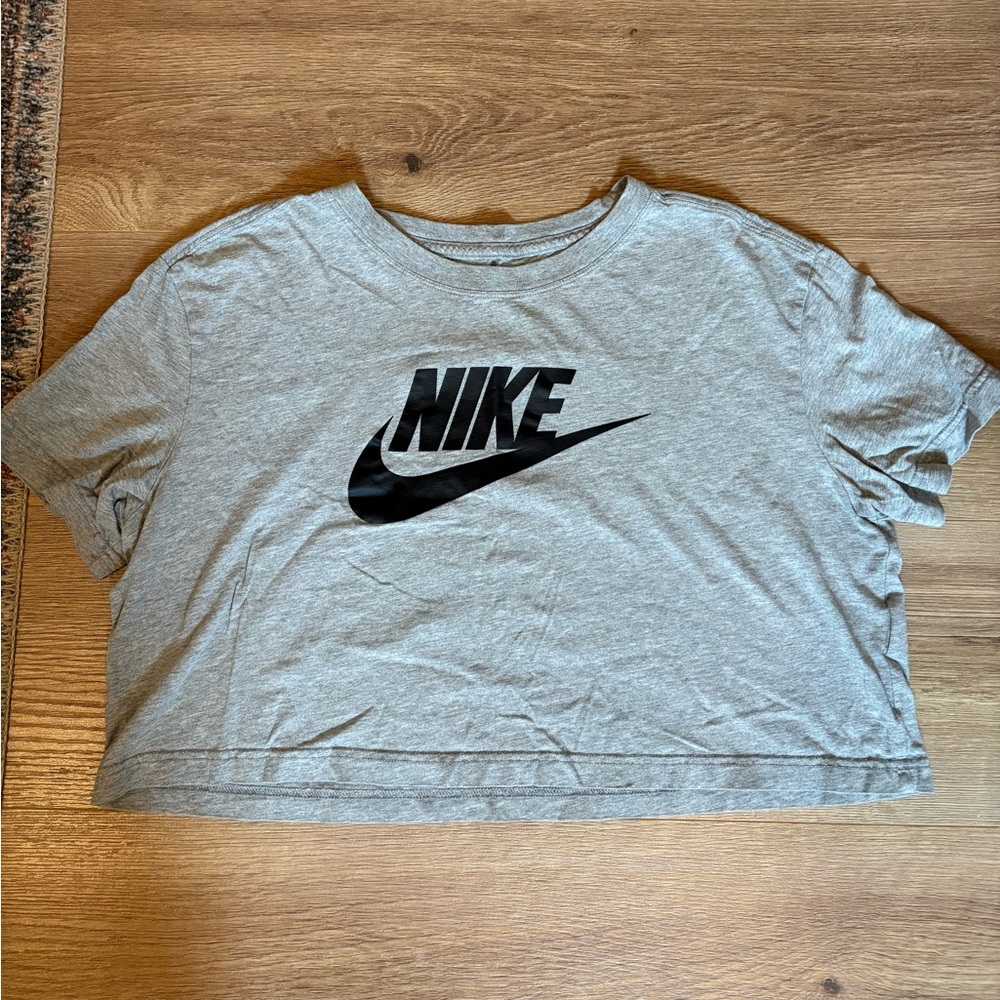Nike Light Gray Cropped Tee with Black Swoosh